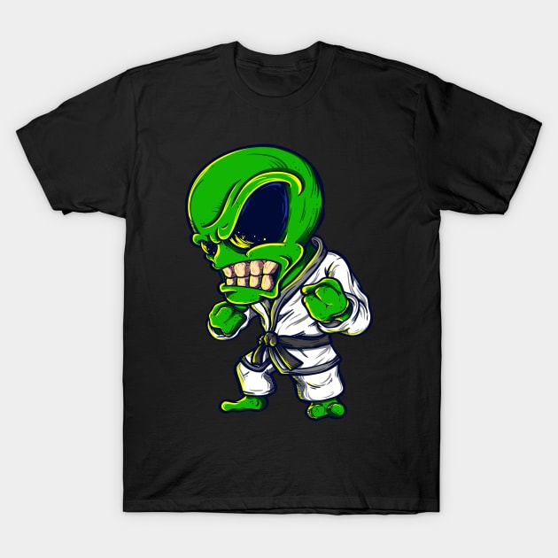 Karate Alien Retro Aliens Art T-Shirt by Evoke Collective